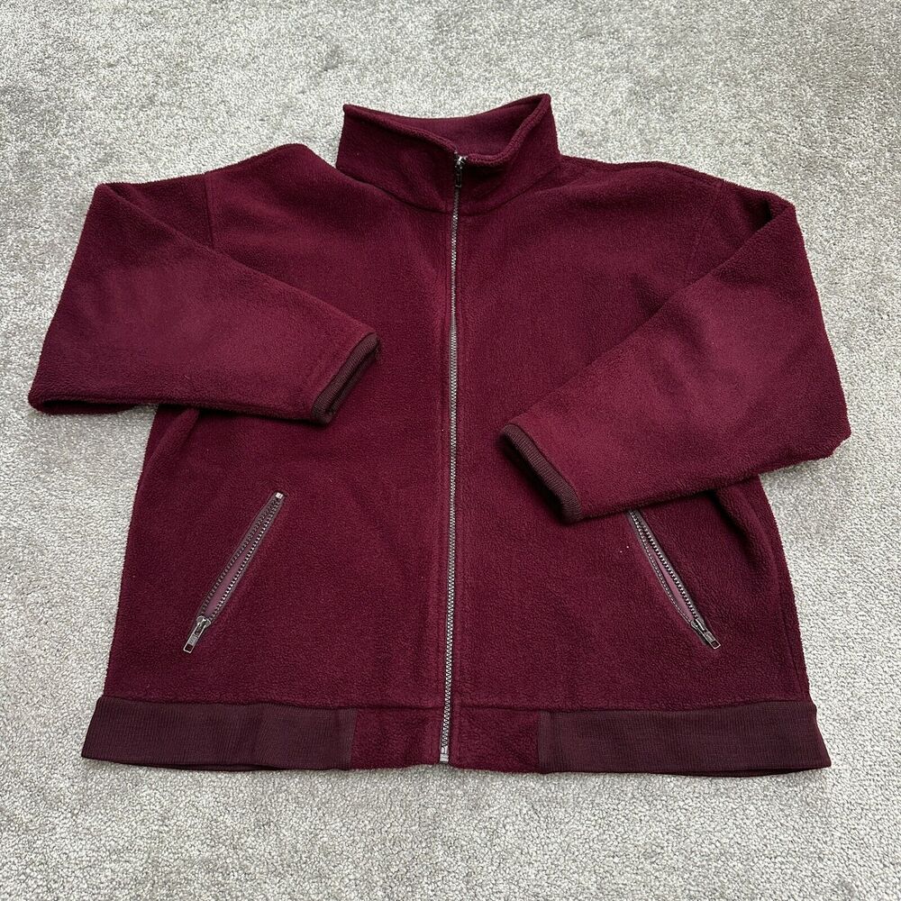 Lands' End Fleece Jacket Womens 2X Dark Red Gray Full Zip Pocket Outdoor Hiking